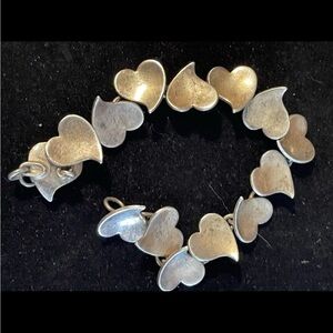 Vintage Sterling Silver 925 Hearts & Love Chain Bracelet. 6.5 Inches.